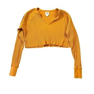 BDG Urban Outfitters Waffle Knit Thermal Crop Top Mustard Yellow Grunge Lounge
